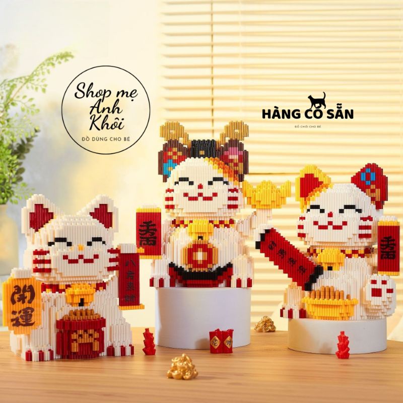 Bộ Đồ Chơi Lê gô Xếp Hình Mèo Thần Tài, Hổ đầu múa lân, thỏ con mô hình, kích thích trí Thông Minh, logic.