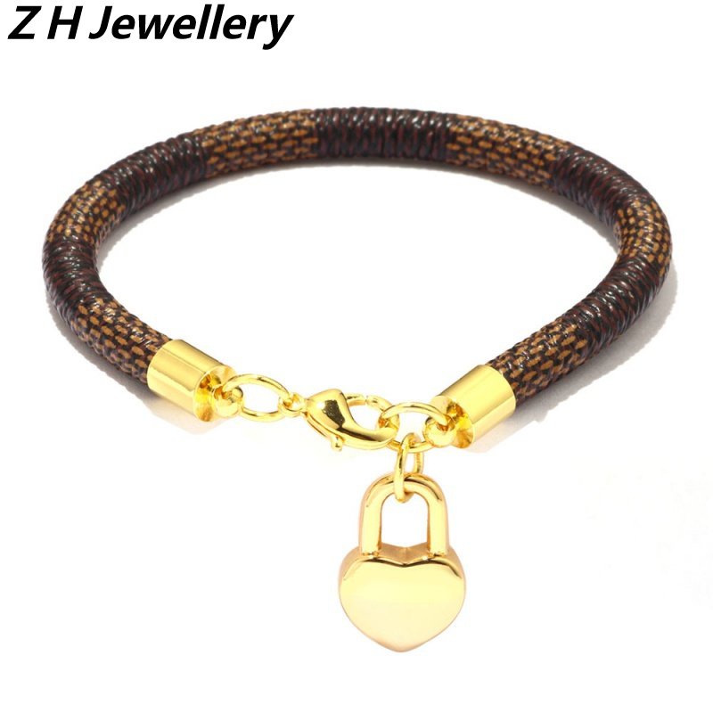 Vòng Tay Da Mặt Ổ Khóa Trái Tim Phong Cách Hip Hop Thời Trang Cho Nữ