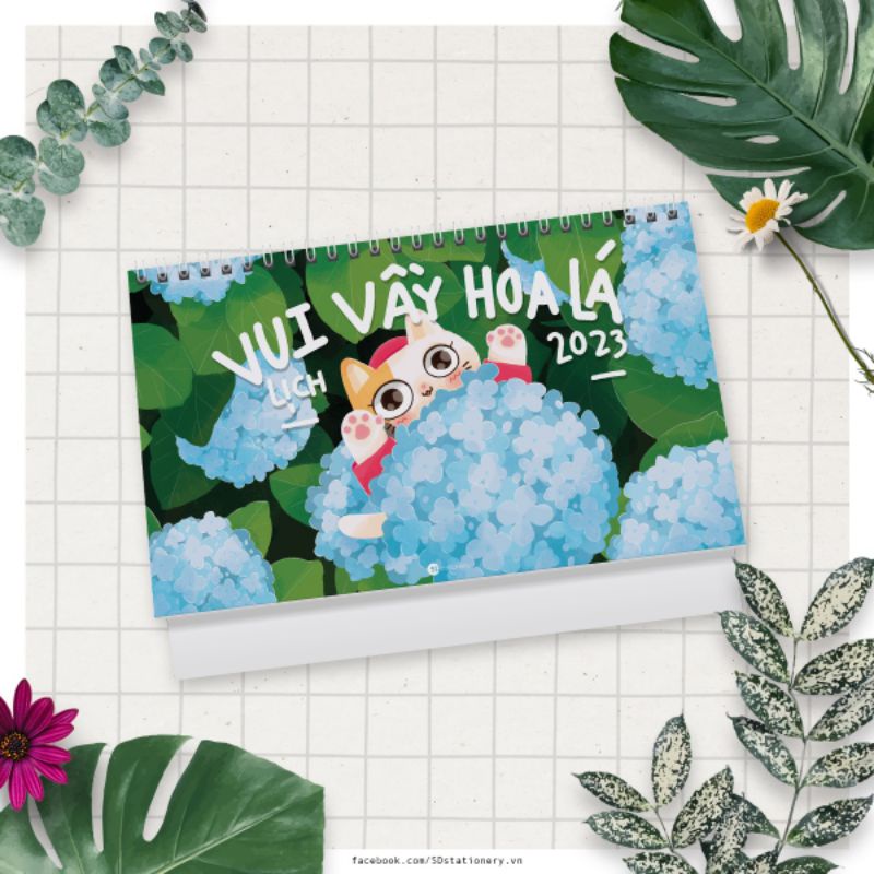 Lịch bàn 2023 SDstationery VUI VẦY HOA LÁ hình mèo và cây cảnh hài hước