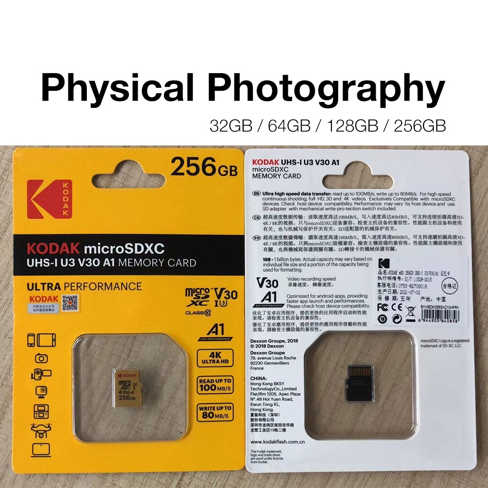 Thẻ Nhớ Micro SD Kodak U3 A1 V30 128GB 32GB 64GB 256GB 512GB Class 10 32 64 128 256 GB