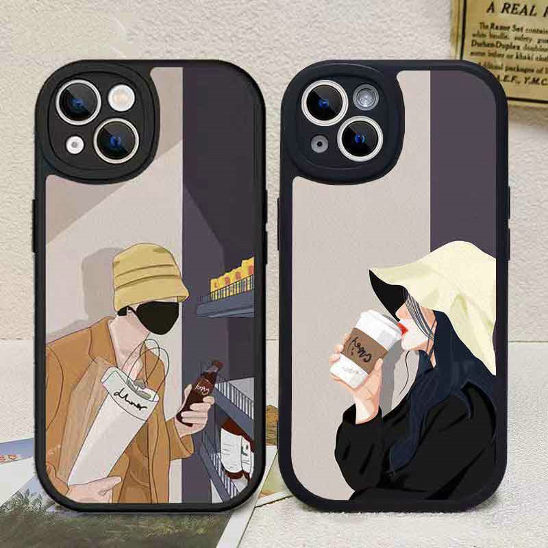 XPN| Ốp lưng Đối với iPhone 6 6s 7 8 Plus X Xr Xs Max 11 12 13 14 15 Pro Max Soft Couple Coffee Hat Boy Girls Camera Protect Phone Case