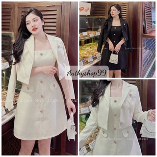 Set Váy Cúc Đồng Kèm Áo Khoác Dạ Tweed Hàng 2 Lớp Siêu Xinh (Có Ảnh Thật)