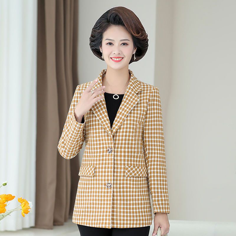 Áo Khoác Len Tay Dài Họa Tiết Kẻ Sọc Thời Trang Xuân Thu Cho Phụ Nữ Trung Niên 40 Tuổi 50 Tuổi