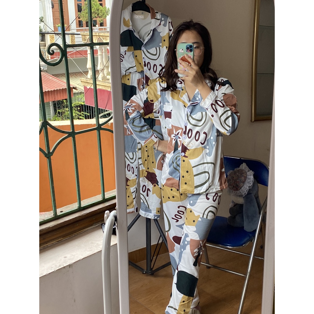 Đồ Ngủ Pizama Hàng Chất Lượng Dễ Thương Phong Cách Hàn Quốc Cho Nữ Tay Dài Họa Tiết Mặc Nhà Hàng Chuẩn Đẹp pj02
