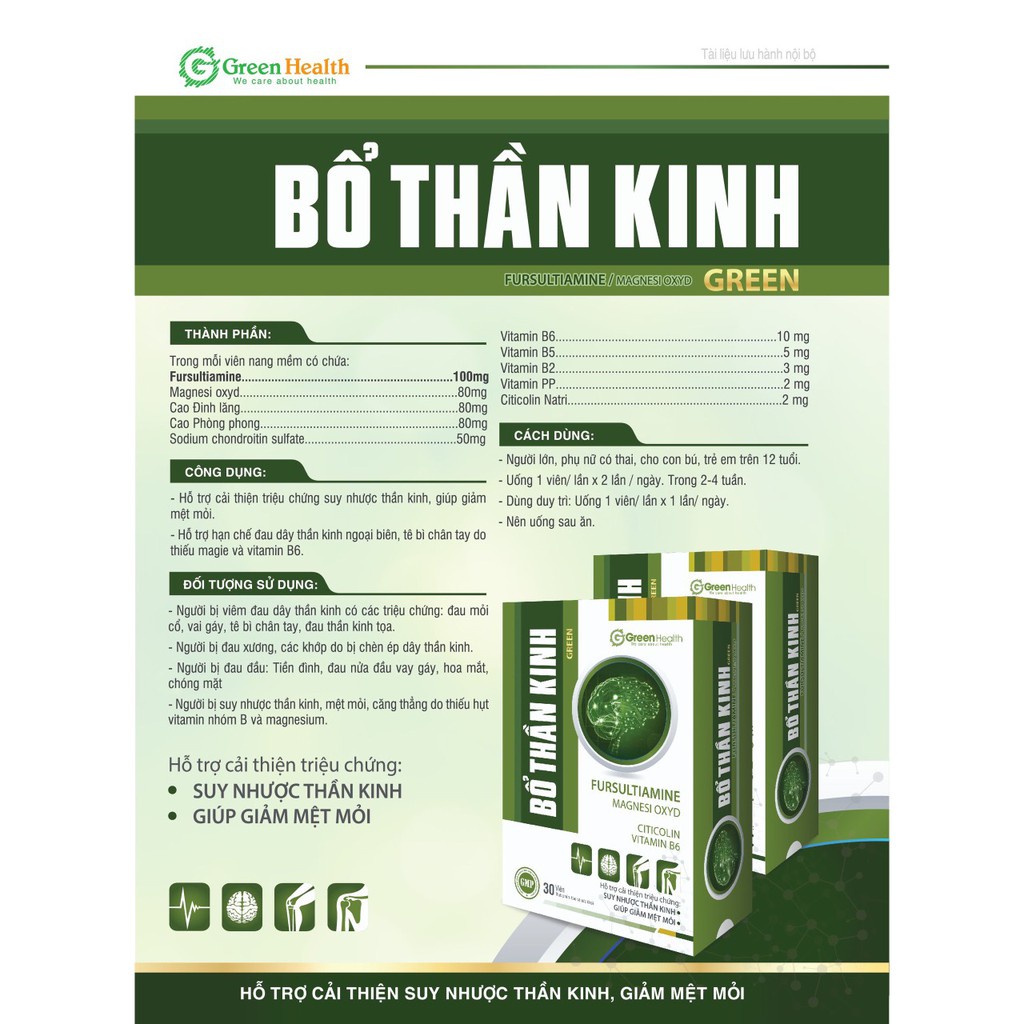 BỔ THẦN KINH GREEN HEALTH hộp 1 lọ 30 viên