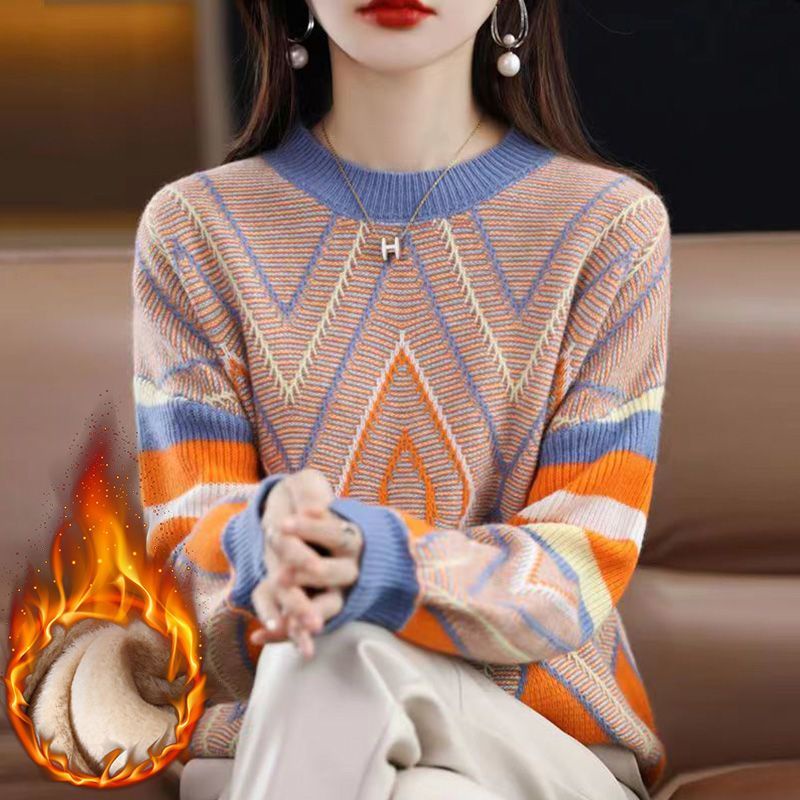 Áo Sweater Cổ Tròn Tay Dài Dáng Rộng Màu Sắc Tương Phản Phong Cách Phương Tây Dành Cho Nữ