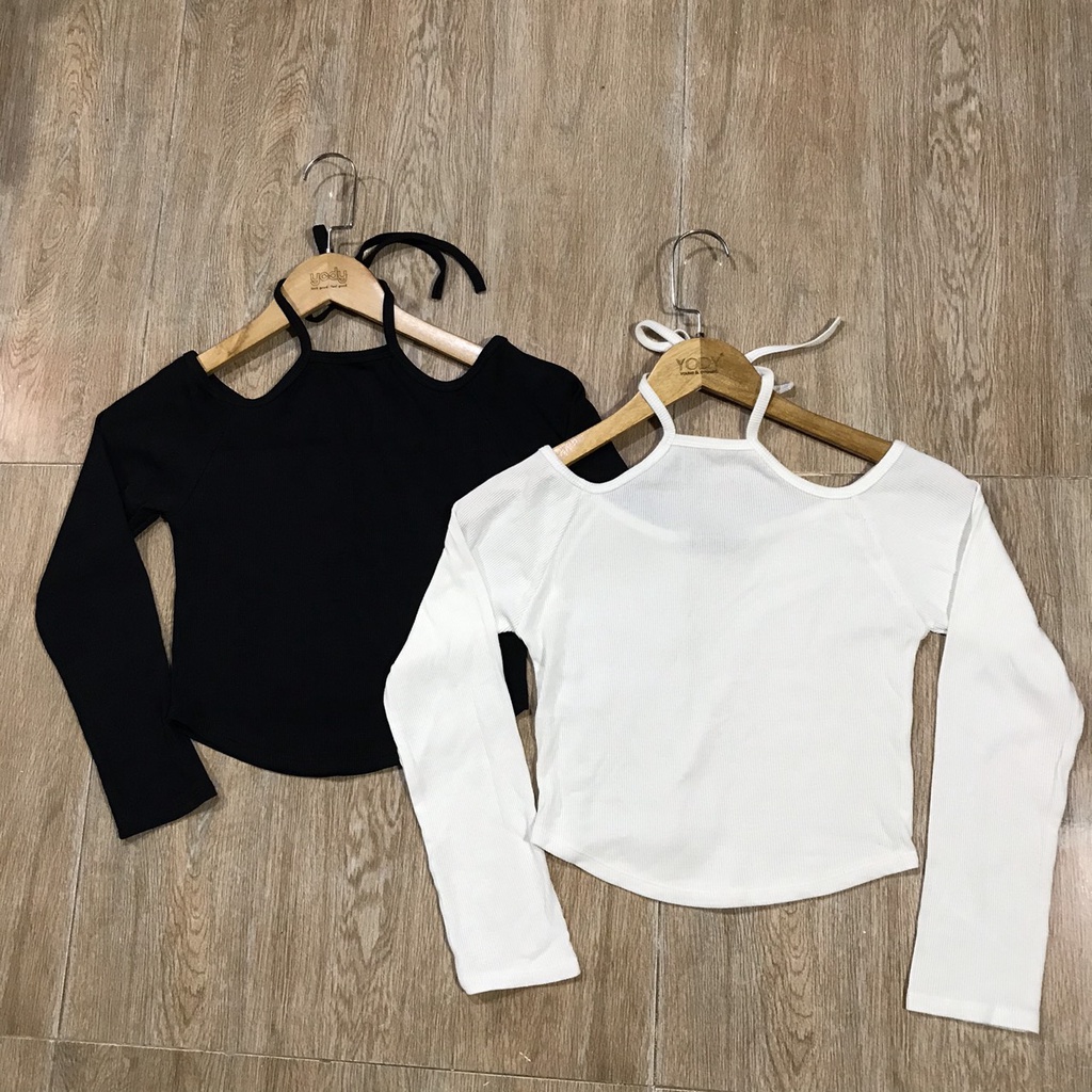 Áo Croptop Cổ Yếm Ôm Body kiểu cột dây hở vai tay dài TTMVB 20 (kèm ảnh thật)