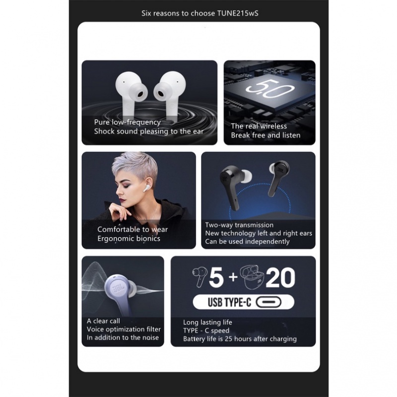 Tai Nghe Bluetooth JBL TUNE 215TWS Kèm Mic Thoại