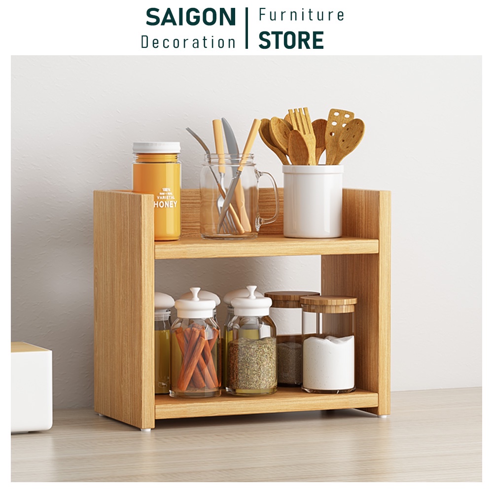 Kệ gia vị, kệ gỗ đa năng thiết kế đơn giản, mặt gỗ chống nước tiết kiệm không gian nhà bếp - SGA18