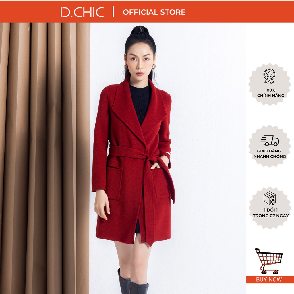 Áo dạ khâu tay cổ cánh nhọn eo thắt đai D.CHIC MS: 980188