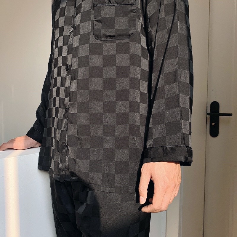 Bộ ngủ nam pijama nam gấm ô vuông cực sang trọng < 85kg
