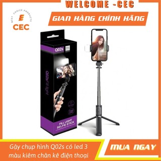Gậy chụp ảnh Bluetooth có đèn led và 3 chân kê, chụp hình sefie điều khiển từ xa xoay nhiều góc độ Q02S [CEC Store]