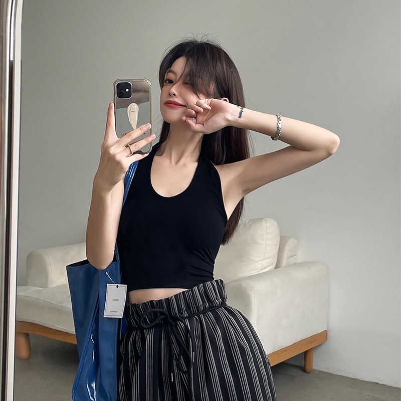 NRVP Áo Tank Top Đơn Co Giãn Phong Cách Hàn Quốc Với Đệm Lót