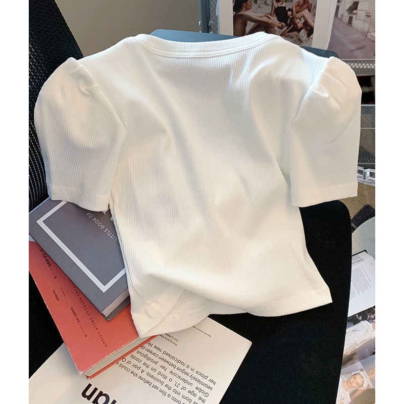 Áo Thun Tay Ngắn Dáng Ôm Đính Đá Lấp Lánh Thời Trang Mùa Hè Mới Cho Nữ
