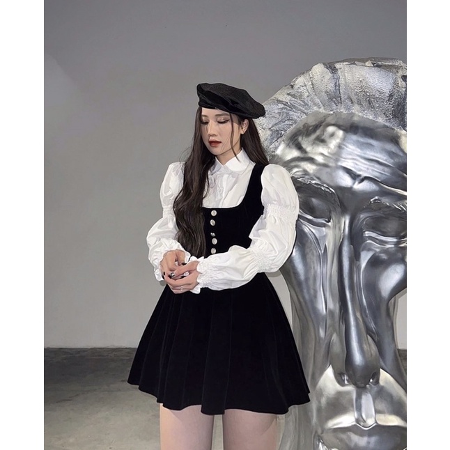 SET SƠ MI TAY CHUN YẾM HAI DÂY DÁNG XOÈ BỒNG SSMTCK