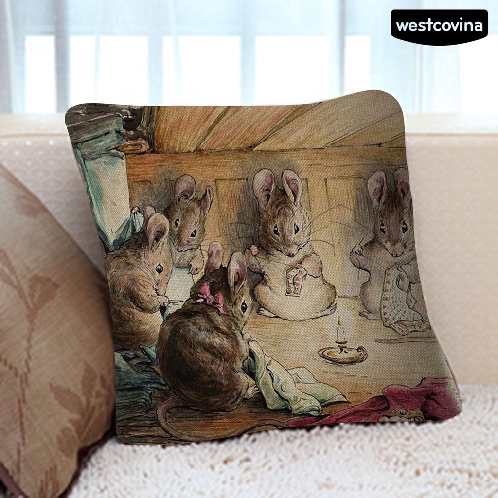 [WEST]⚘Vỏ Gối Hình Vuông In Hình Thỏ Hoạt Hình Thân Thiện Với Da