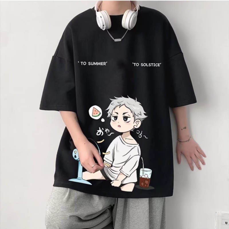 Áo Thun Tay Ngắn Cổ Tròn In Họa Tiết Hoạt Hình Phong Cách Nhật Bản Thời Trang Cho Nam Và Nữ