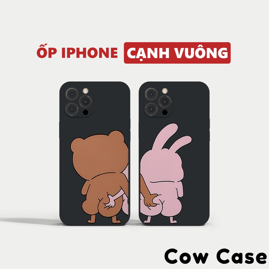 Ốp lưng iPhone cặp đôi Cowcase cạnh vuông cho iPhone 14 13 12 11 Pro Max SE 2020 X XR XS 8 7 ip 6S 6 Plus - B1C
