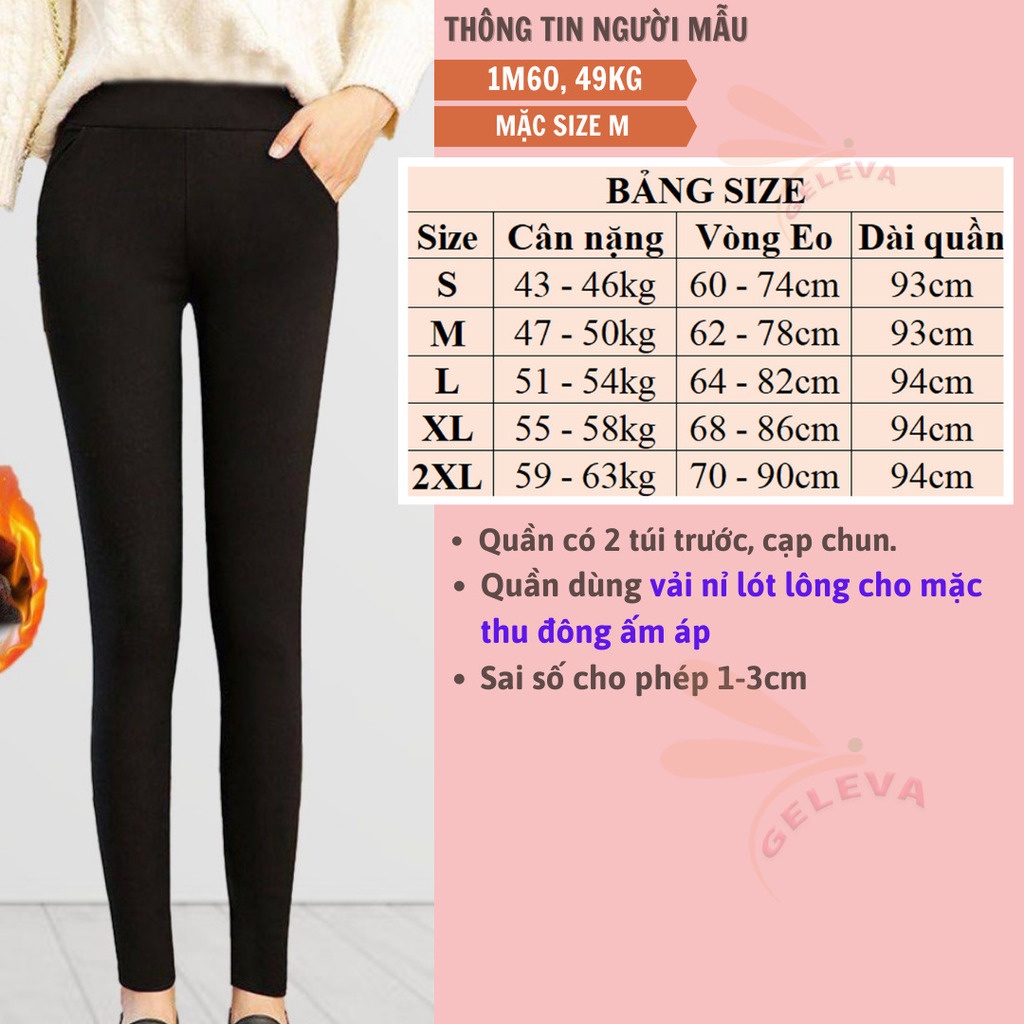 Quần legging nỉ lót lông nữ dài mặc thu đông ấm áp Geleva GE992