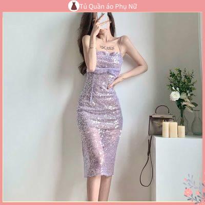 Đầm Hai Dây Dáng Ôm Đính Kim Sa Lấp Lánh Thời Trang Mùa Hè Cao Cấp Quyến Rũ Cho Nữ