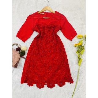 Đầm Đi Tiệc, Ren Phối Voan, NEW