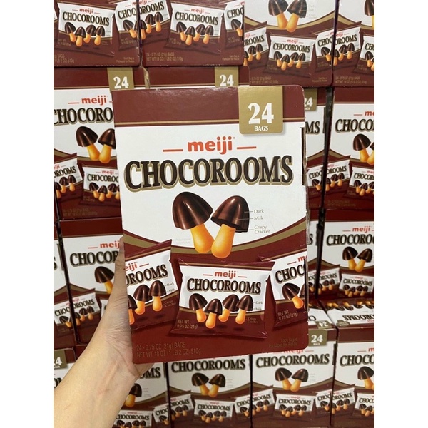 SOCOLA BÁNH NẤM SỮA MEIJI CHOCOROOMS HỘP 24 GÓI 510G CỦA MỸ DATE 10/2023