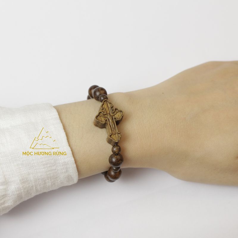 Chuỗi Tràng Hạt Mân Côi Trầm Hương 10 Hạt - Vòng Tay Trầm Hương Mix Thánh Gía Size 8mm-14mm