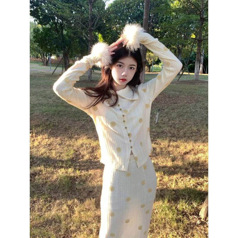 Áo Khoác Cardigan Dệt Kim Tay Dài Phong Cách Đà Điểu Phong Cách Thu Đông Mới