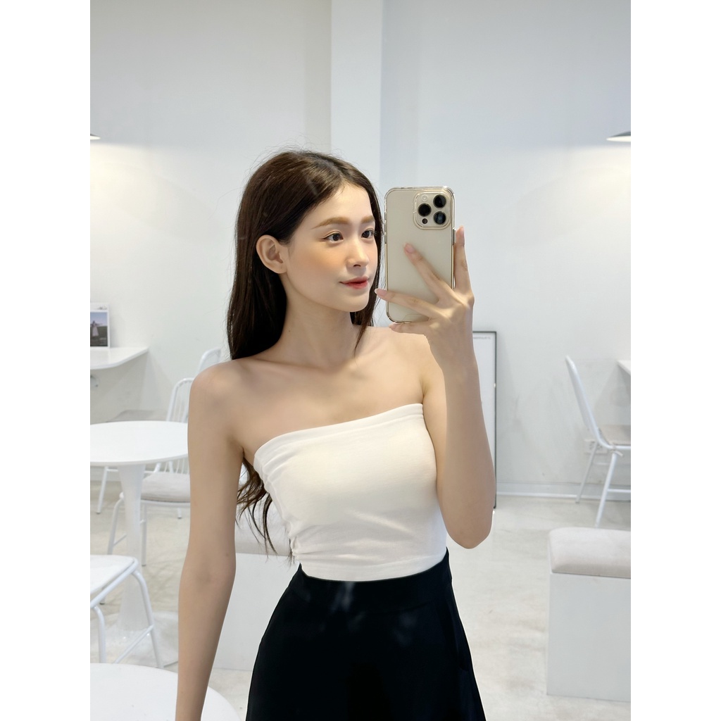 YU CHERRY | Áo ống / quây có mút ngực đệm trong, dáng croptop không xù lông YU's Strapless YA438