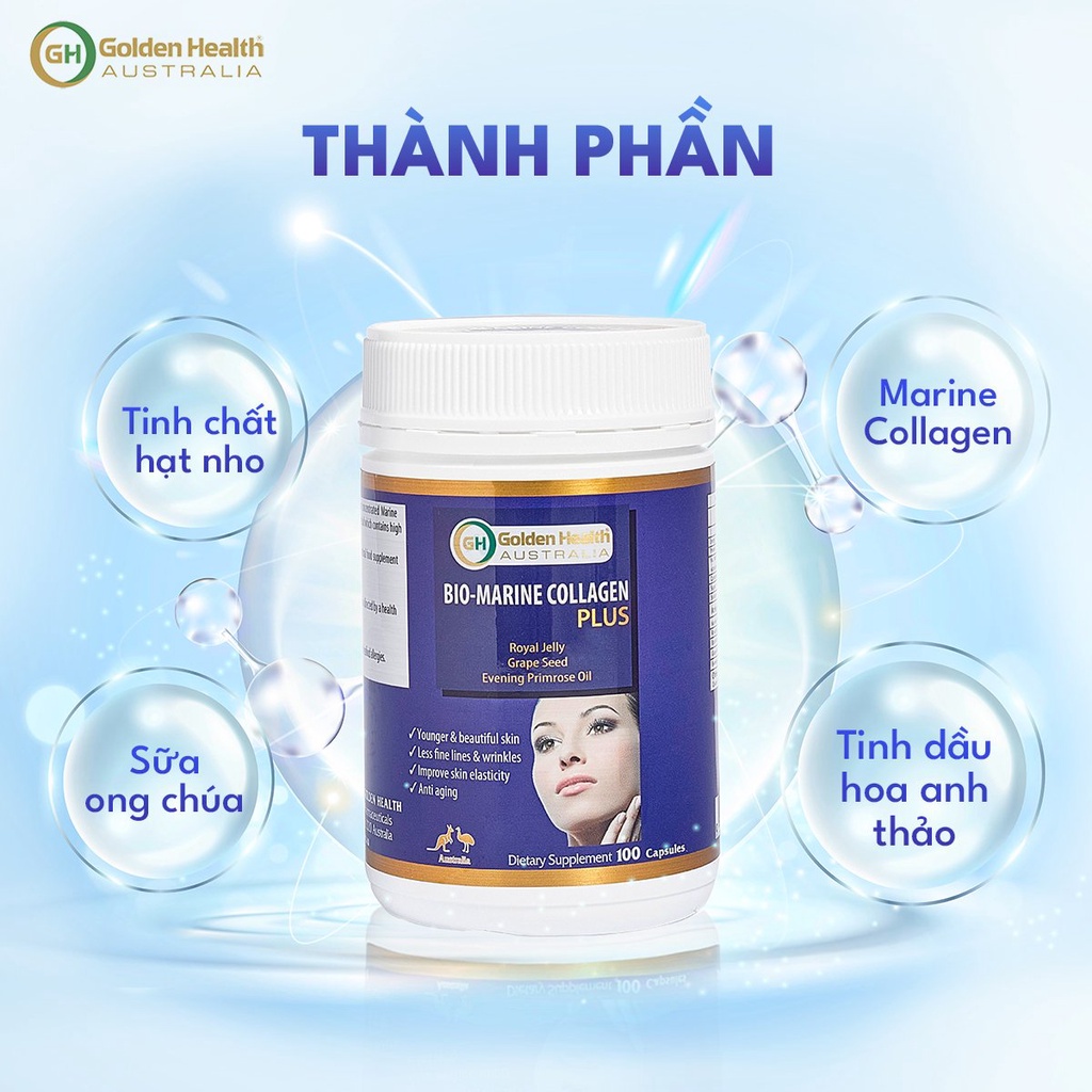 Viên uống đẹp da Bio-Marine Collagen Plus Golden Health Australia hộp 100 viên