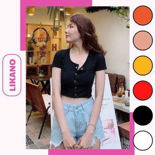 Áo croptop cúc bấm thật 2 màu siêu quyến rũ LIKANO CRT48
