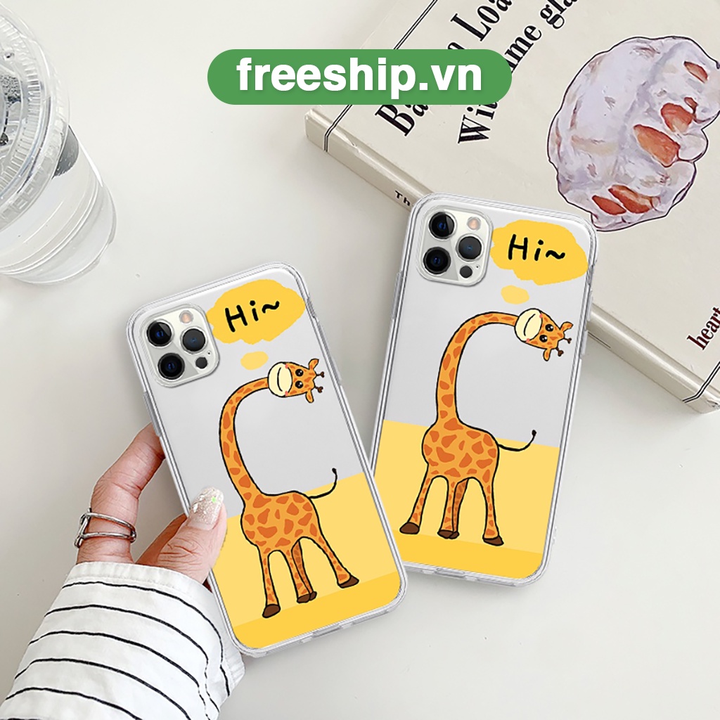 Ốp vuông iphone BVC hươu cao cổ Hi siêu cấp cute đáng yêu cho 6/6splus/7/7plus/8/8plus/x/xr/xs/11/12/13/14/pro/max