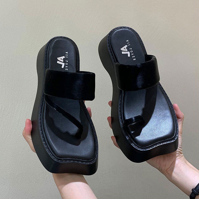 Qiaoyiluo Xăng đan Xỏ Ngón Đế Xốp Dày Dặn Tăng Chiều Cao Thời Trang Đi Biển Cho Nữ