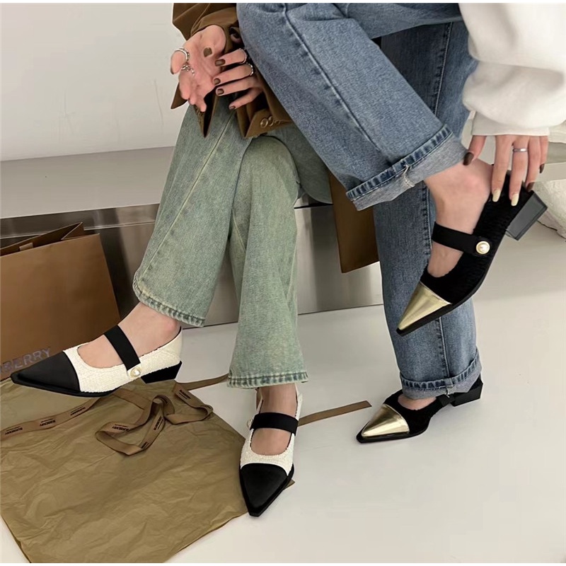 Giày Cao Gót Mũi Nhọn Phối Lông Thời Trang Thanh Lịch Dành Cho Nữ