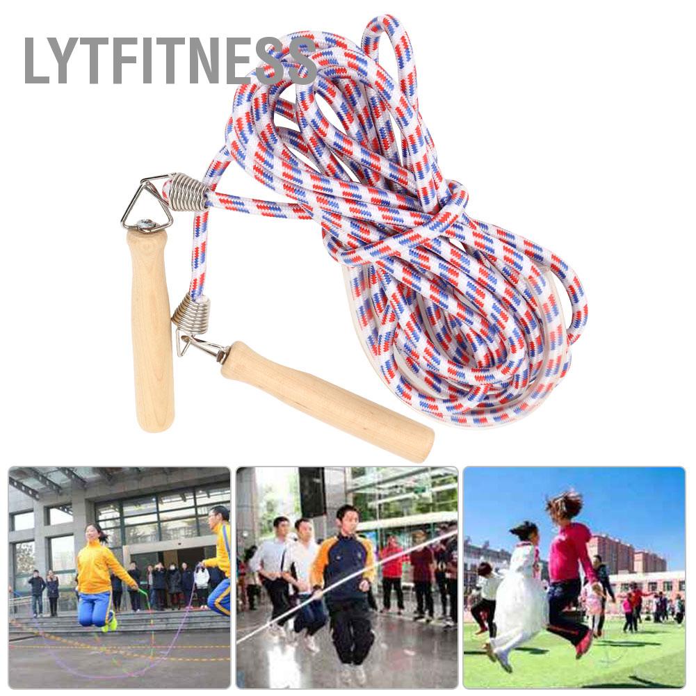 LYTFitness Tay cầm bằng gỗ Bông trượt dây Dây nhảy nhiều người chơi cho trường đào tạo Màu đỏ và màu xanh