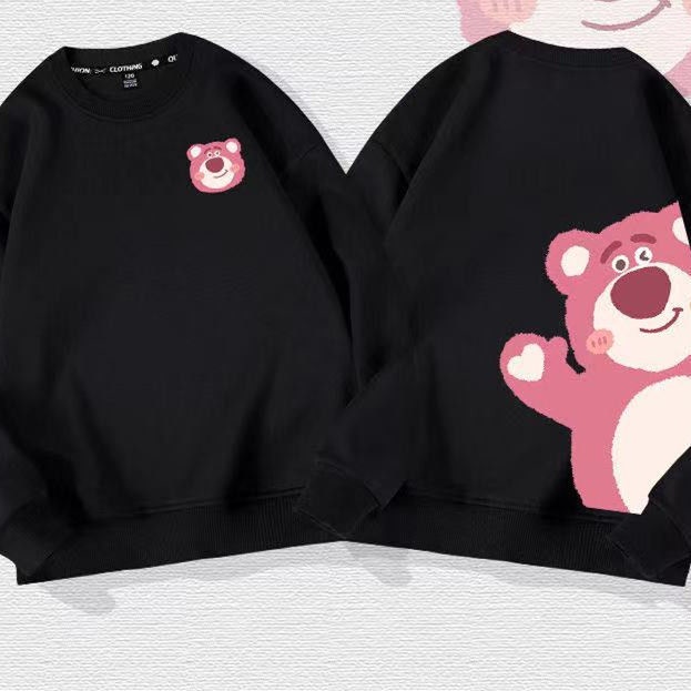 Áo Sweater 100% Cotton Tay Dài Cổ Tròn In Họa Tiết Dâu Tây / Gấu Dễ Thương Thời Trang Cho Gia Đình