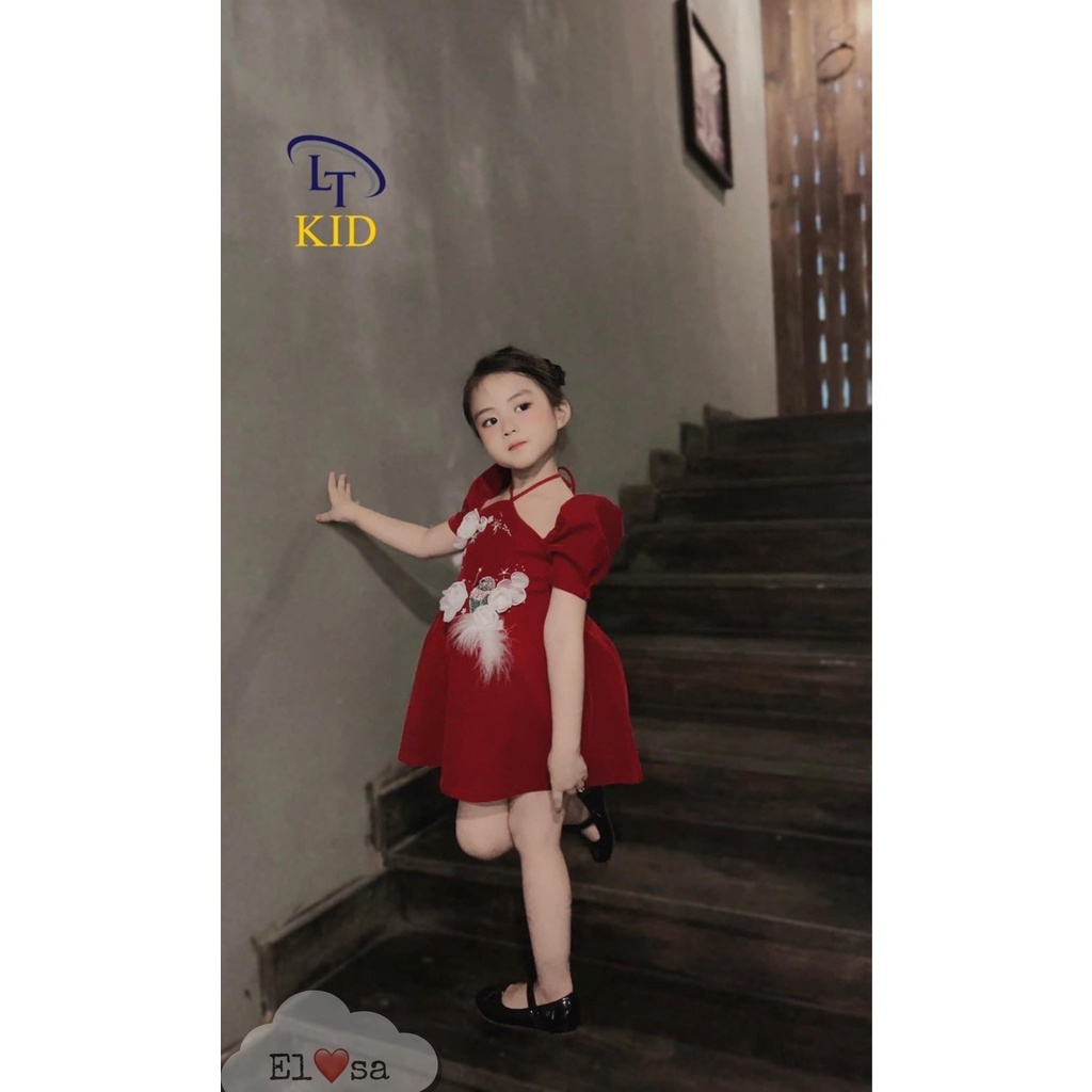 Váy bé gái - Váy Nhung Tiểu Thư Đính Hoa Siêu Xinh cho bé 1-7 Tuổi