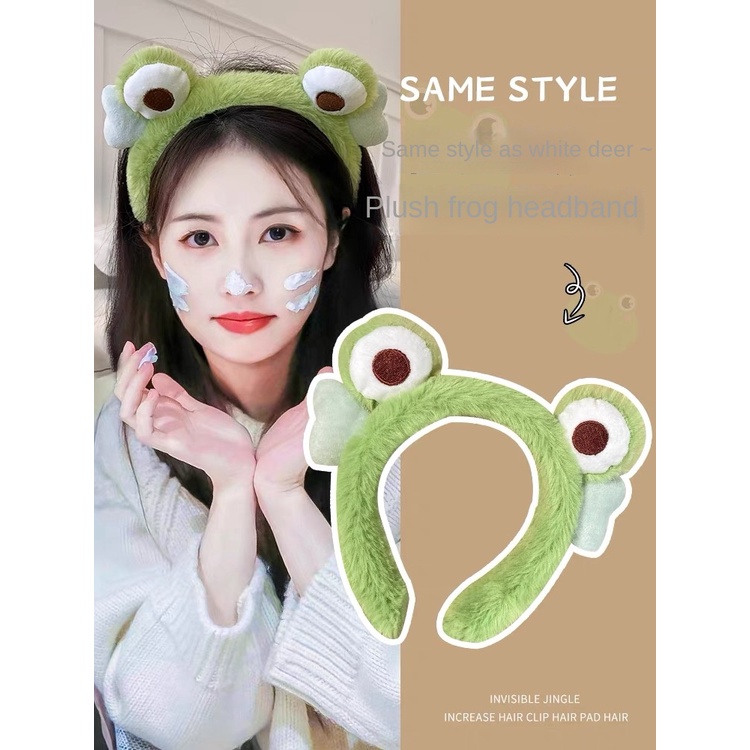 Băng Đô Cài Tóc Bằng Lông Nhung Hình Chú Ếch Vui Nhộn Dễ Thương