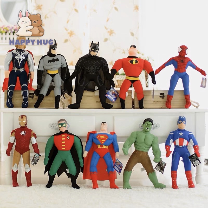 Mô hình size 45cm biệt đội siêu anh hùng The Avengers nhồi bông Spider man, Bat man, Iron man, Hulk, Captain America