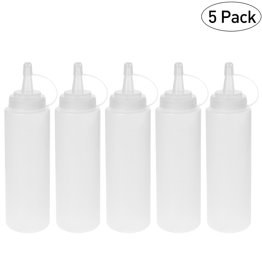 Set 5 Chai Nhựa 200ml 8oz Đựng Gia Vị / Dầu Ô Liu / Mù Tạt Có Nắp Đậy Đa Ứng Dụng
