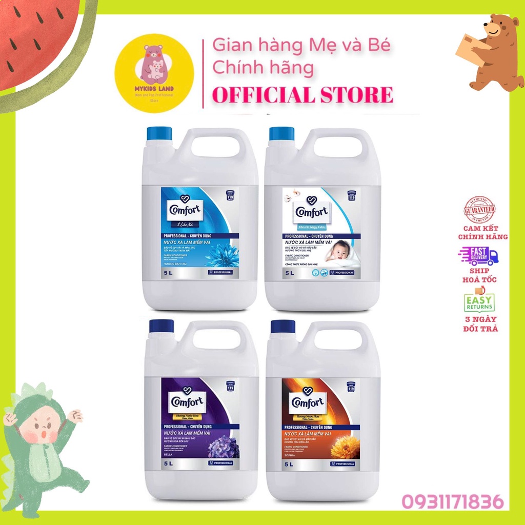 COMFORT Nước Xả Vải CAN NHỰA 5L Chuyên Dụng Hương Ban Mai Một Lần Xả, Trắng Dịu Nhẹ, Bella Tím, Sophia Vàng