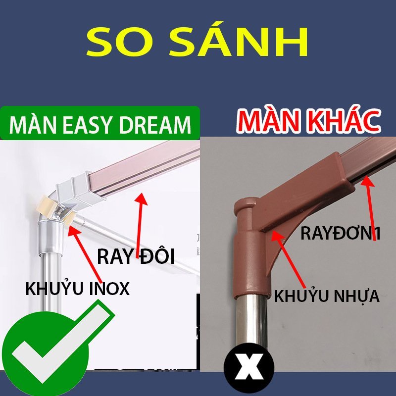 Màn khung cao cấp không khoan tường mùng ngủ đẹp chính hãng Easy Dream chống muỗi , DECOR  phòng ngủ