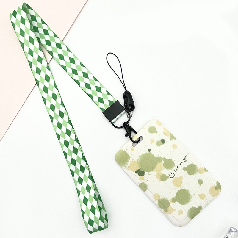 Dây đeo thẻ học sinh, sinh viên, nhân viên kèm bảng tên thiết kế dọc họa tiết màu sắc dễ thương Green- Red- Black- Blue