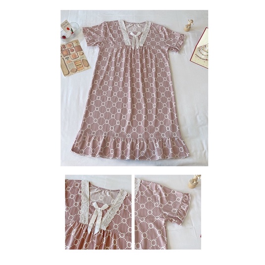 Váy Mặc Nhà Cho Mẹ Bầu Sau Sinh Cho Con Bú Chất Cotton Dệt Kim Co Giãn