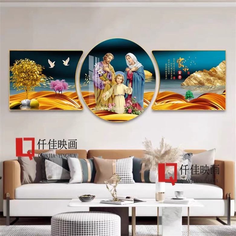 Tranh Công Giáo Tráng Gương Treo Tường Chúa Giêsu và Đức Mẹ/ Gia đình Thánh Gia Bình An Làm Quà Tân Gia Phòng Ngủ Khách