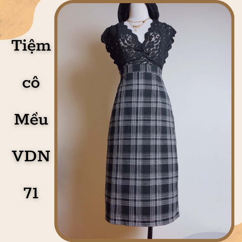 Chân váy dạ kẻ caro trắng đen-71