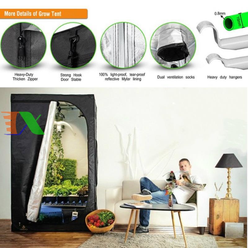 Lều trồng cây trong nhà, Khung thép, Vải 600D, Nhiều kích thước