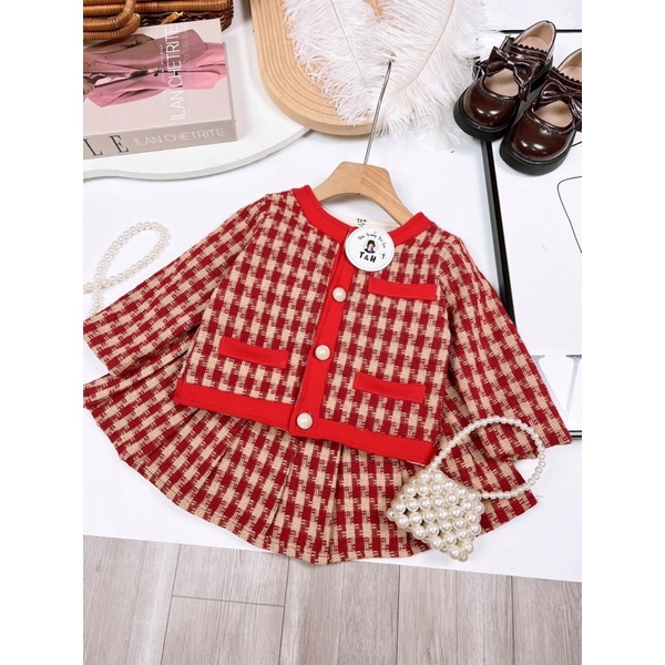 Set váy dạ đỏ đẹp hàng cao cấp Quảng Châu cho bé gái