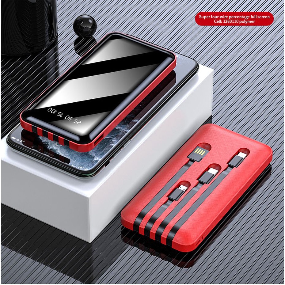 Sạc Dự Phòng 10000mAh Có Màn Hình Toàn Diện Với 4 Dây Cáp Sạc Nhanh