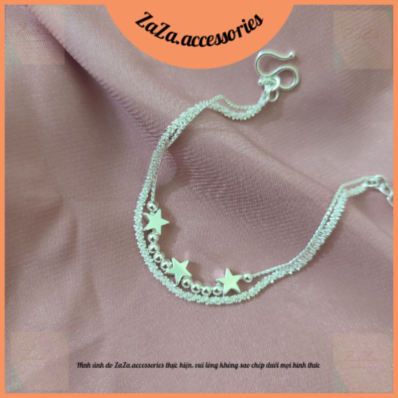 Vòng Tay Nữ Bạc S925 - Lắc Tay Bạc Ý Nữ 2 Lớp Ngôi Sao Starine Kim Sa Tuyết Xinh Xắn ZaZa.accessories